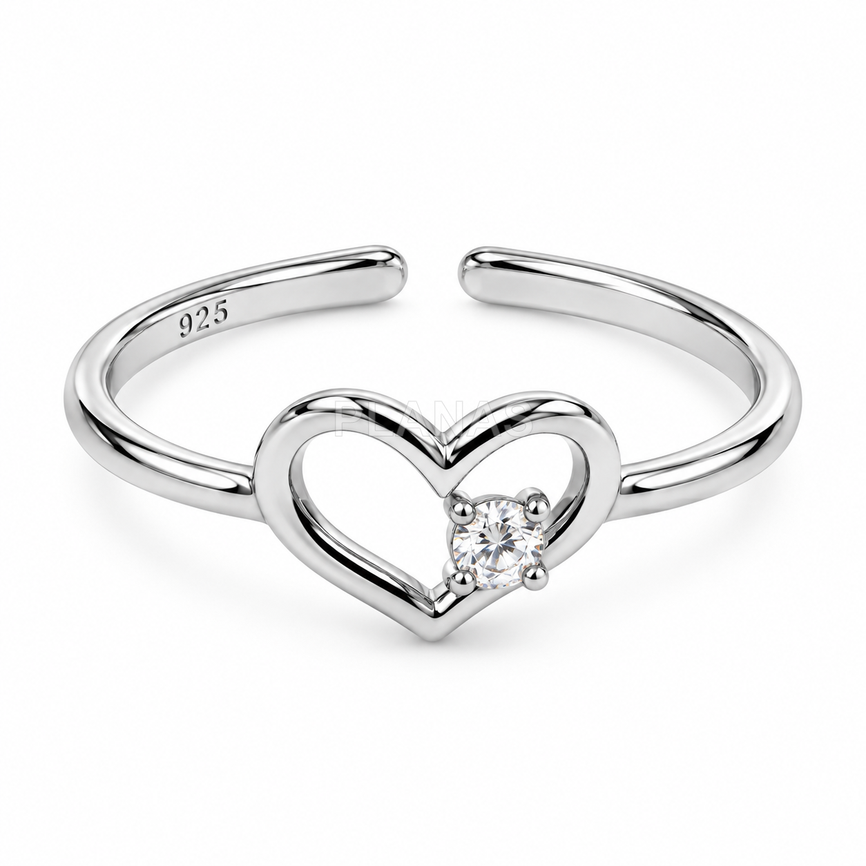 Anillo ajustable en Plata de ley rodiada y circonitas. CORAZÓN.