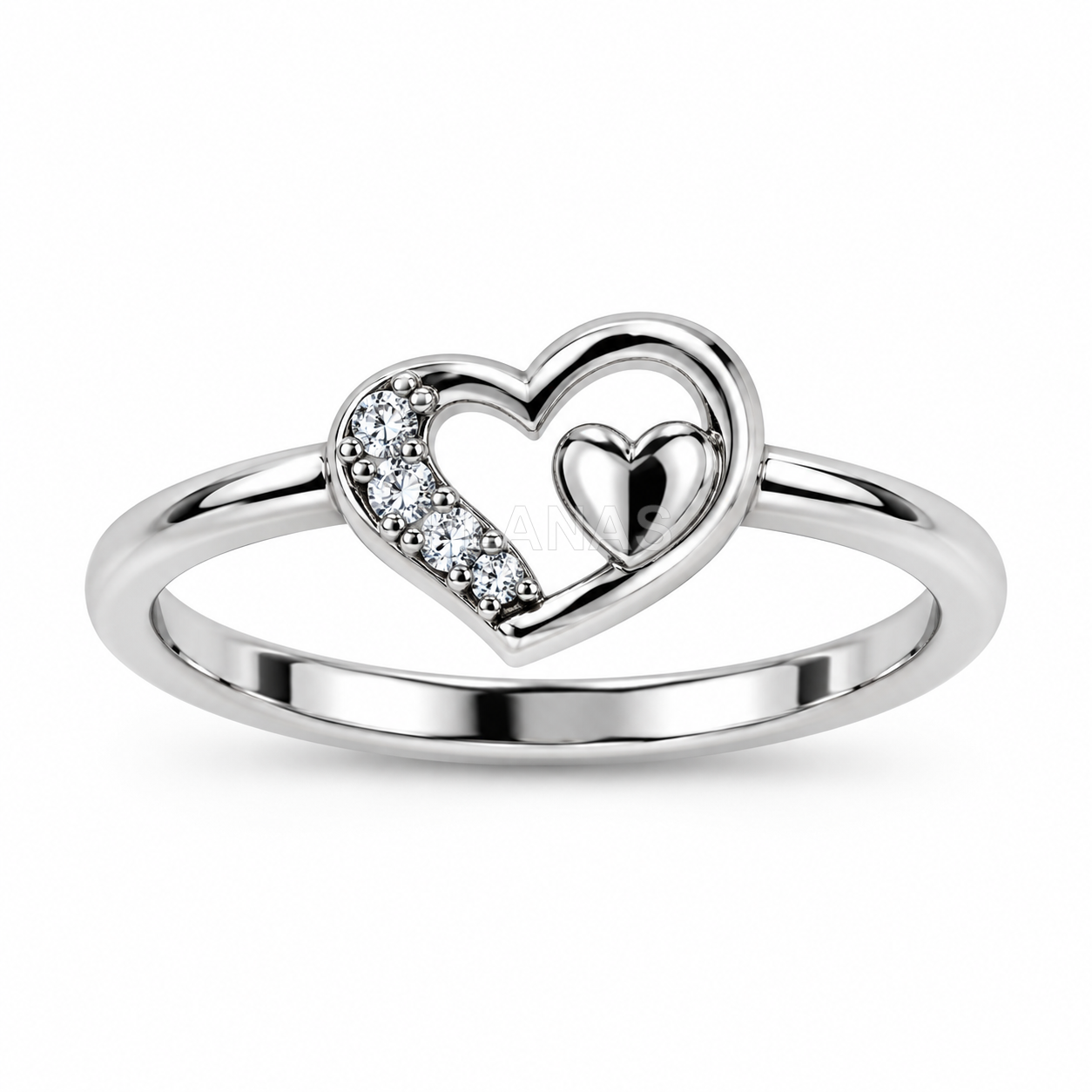 Anillo en Plata de ley rodiada y circonitas. CORAZÓN.