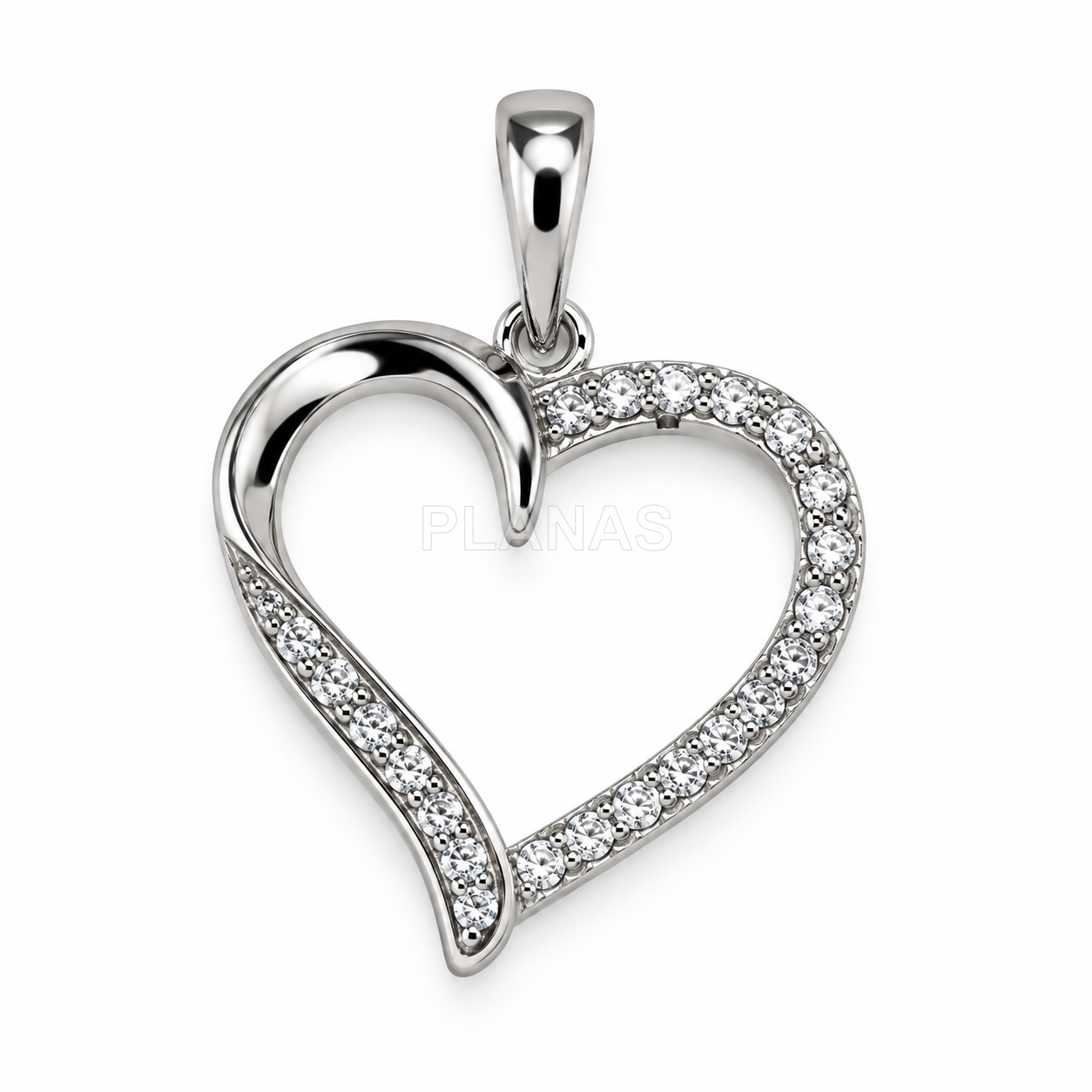Colgante en Plata de ley rodiada y circonitas. CORAZÓN.