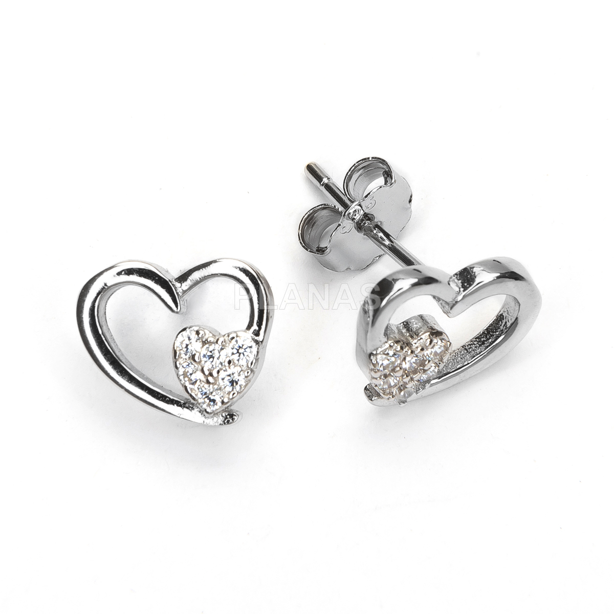 Pendientes en Plata de ley y Circonitas blancas. CORAZÓN.