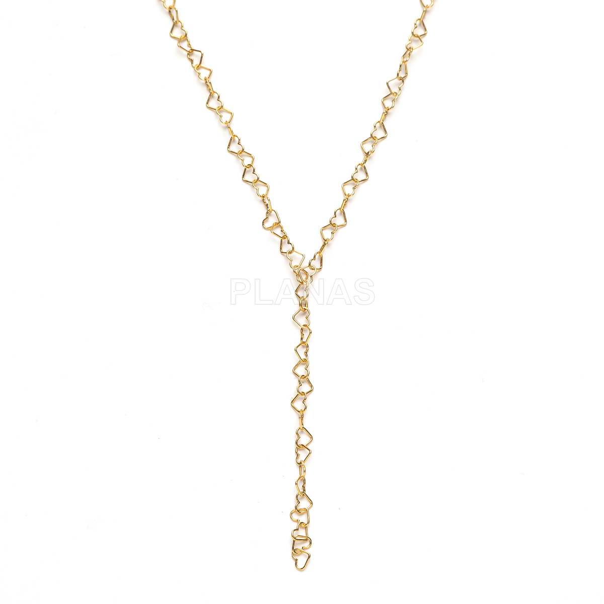Colar com pingente em prata de lei e banho de ouro. corações.