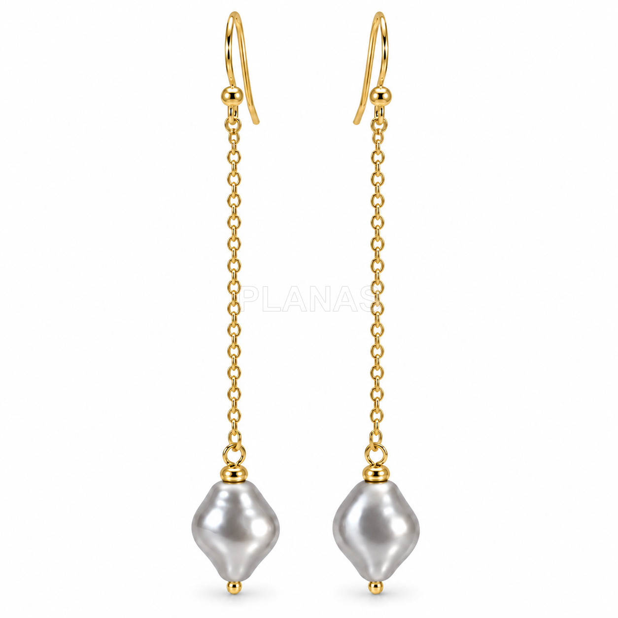 Pendientes en Plata de ley y baño oro con perlas Componentes Swarovski. 