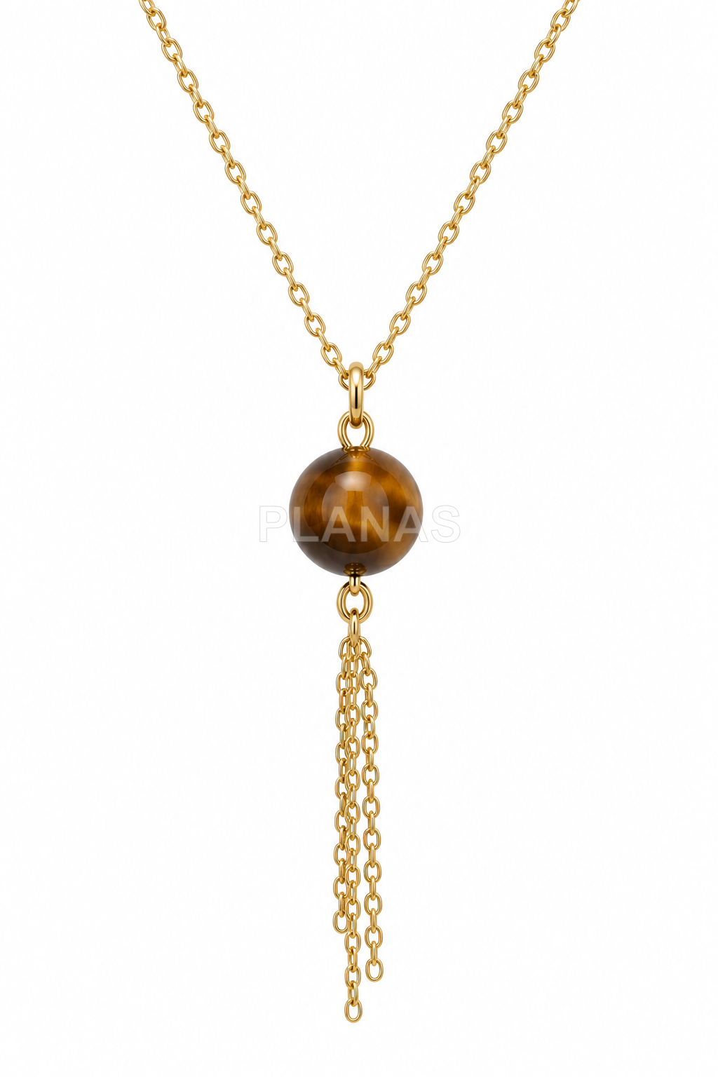 Colar em prata de lei e banhado a ouro com olho de tigre de 10mm.