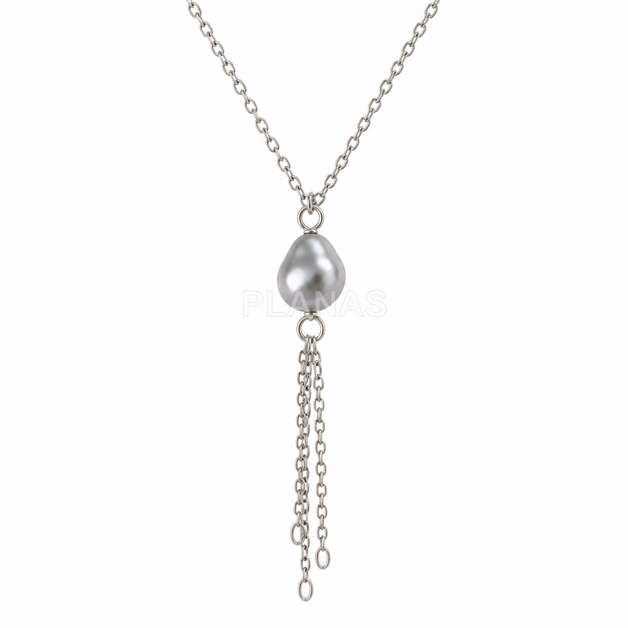 Collar en Plata de ley con perlas Componente Swarovski 9x8mm.