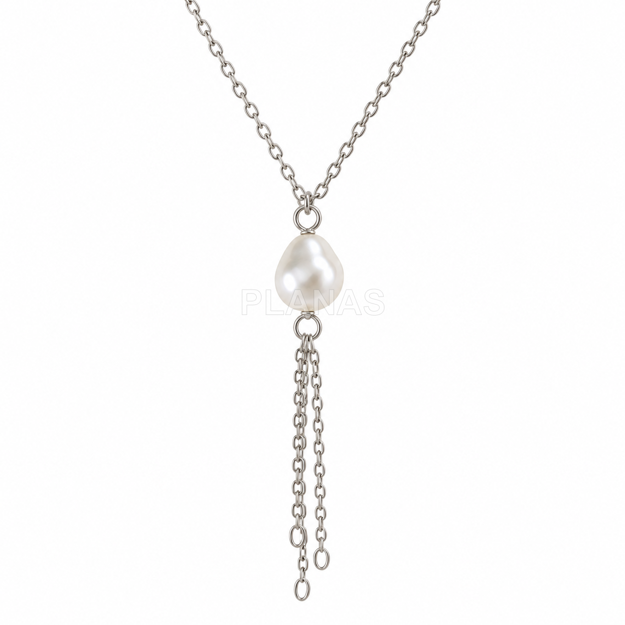 Collar en Plata de ley con perlas Componente Swarovski 9x8mm.