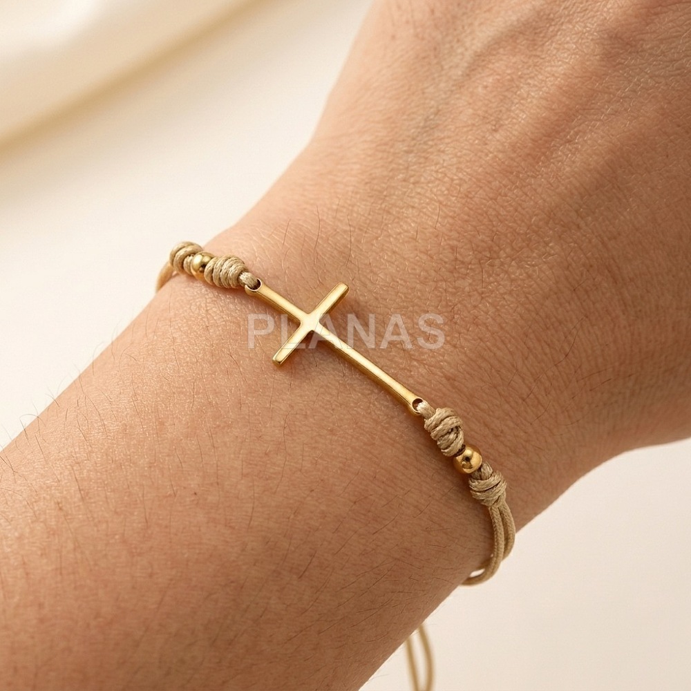 Pulsera en Acero inoxidable 304 y baño oro. CRUZ.