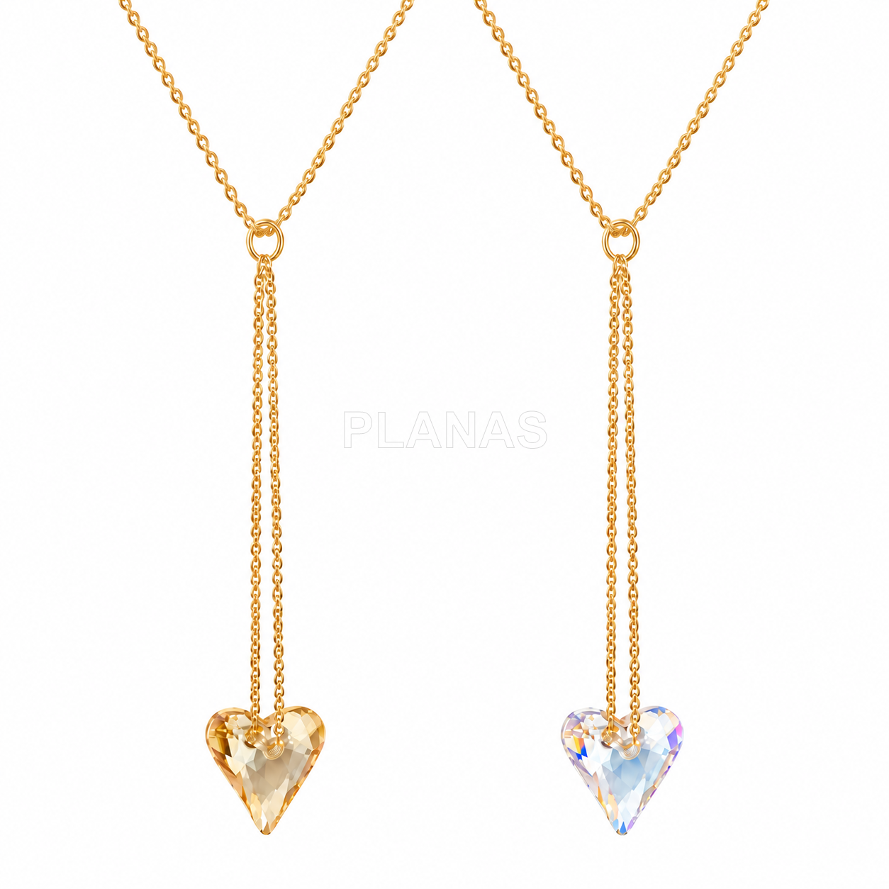 Colar em prata de lei e banhado a ouro, 50 cm, com cristal swarovski. formato de coração.