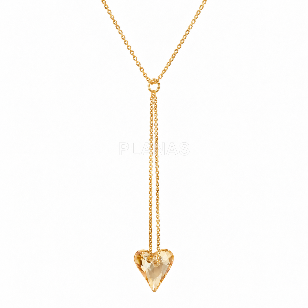Colar em prata de lei e banhado a ouro, 50 cm, com cristal swarovski. formato de coração.