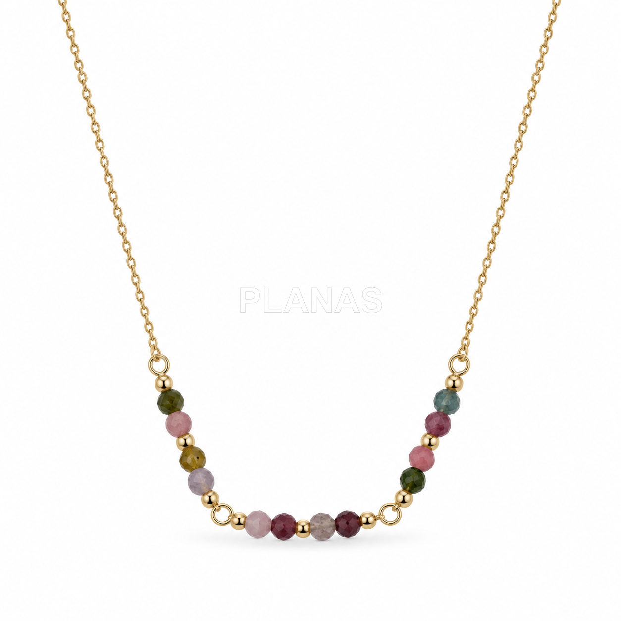 Conjunto Collar, pulsera y Pendientes en plata de ley y Baño Oro con Turmalina de 3mm.  