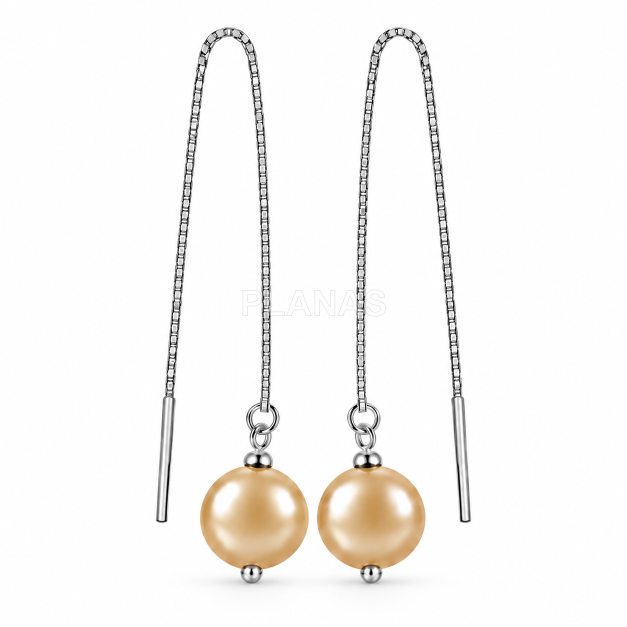 Brincos em prata de lei com banho de ródio e pérola swarovski de 10 mm.