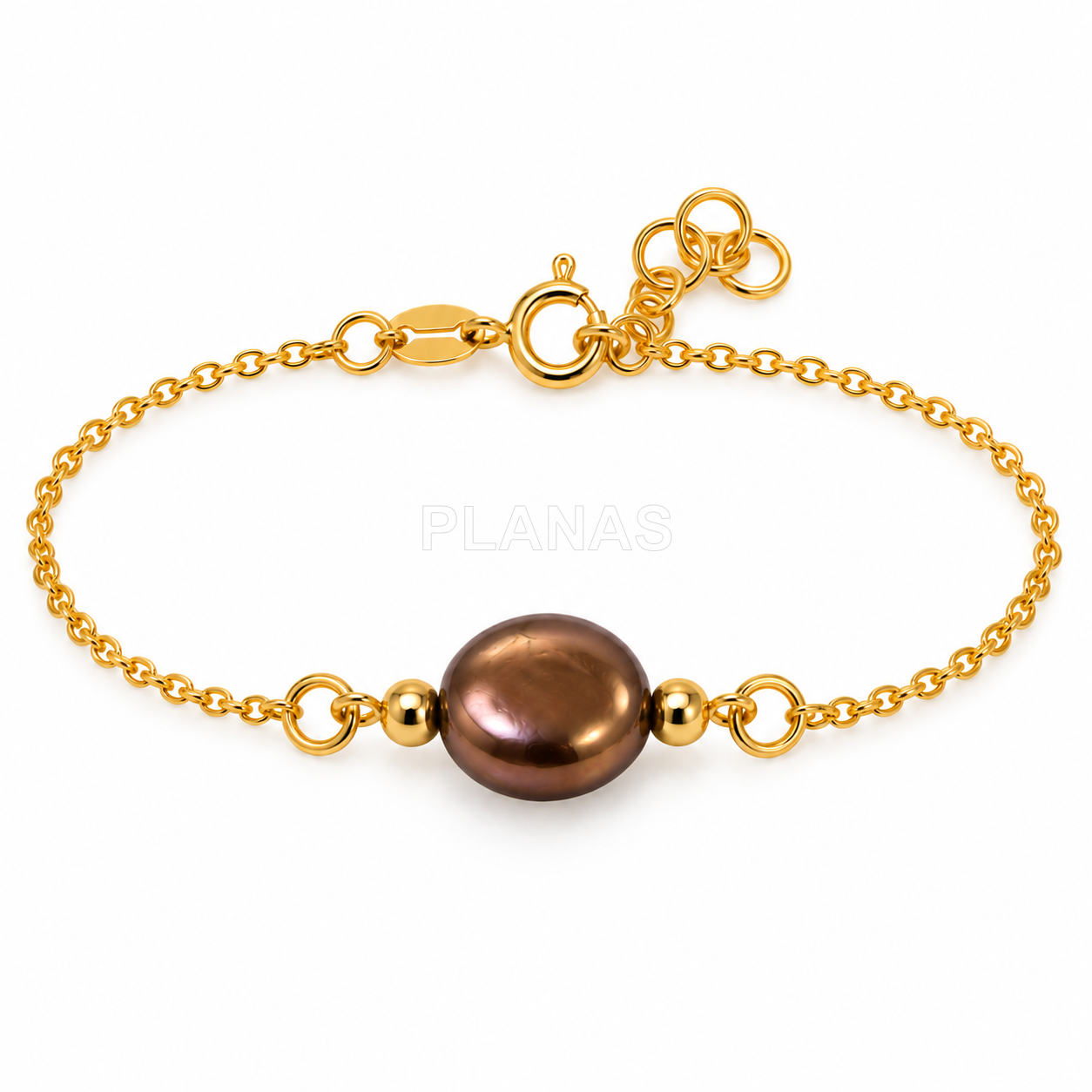 Pulseira em prata de lei com banho de ouro e um componente de pérola swarovski de 10 mm.