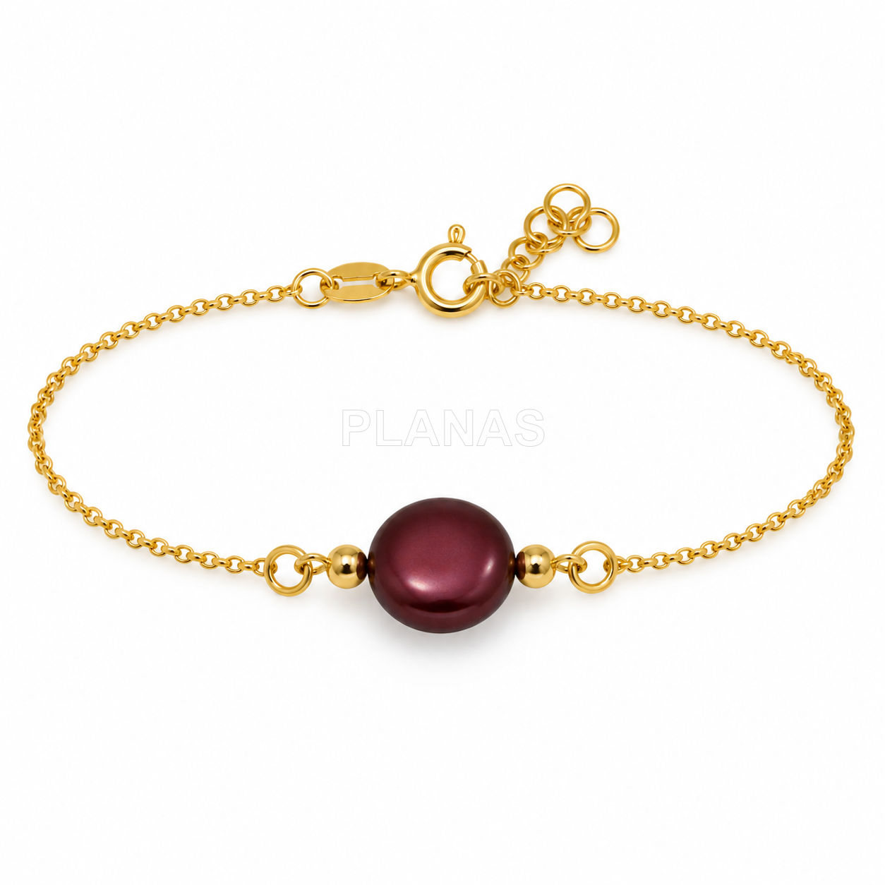 Pulseira em prata de lei com banho de ouro e um componente de pérola swarovski de 10 mm.