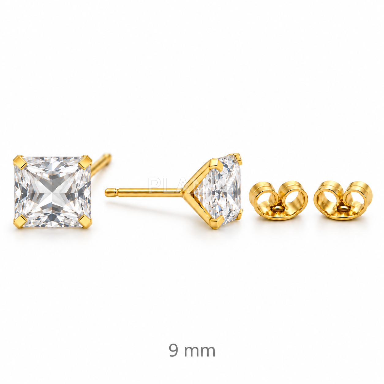 Brincos em prata de lei com banho de ouro e zircônias cúbicas quadradas.  