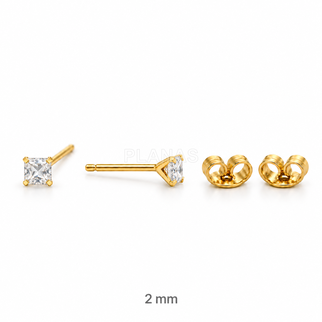 Brincos em prata de lei com banho de ouro e zircônias cúbicas quadradas.  