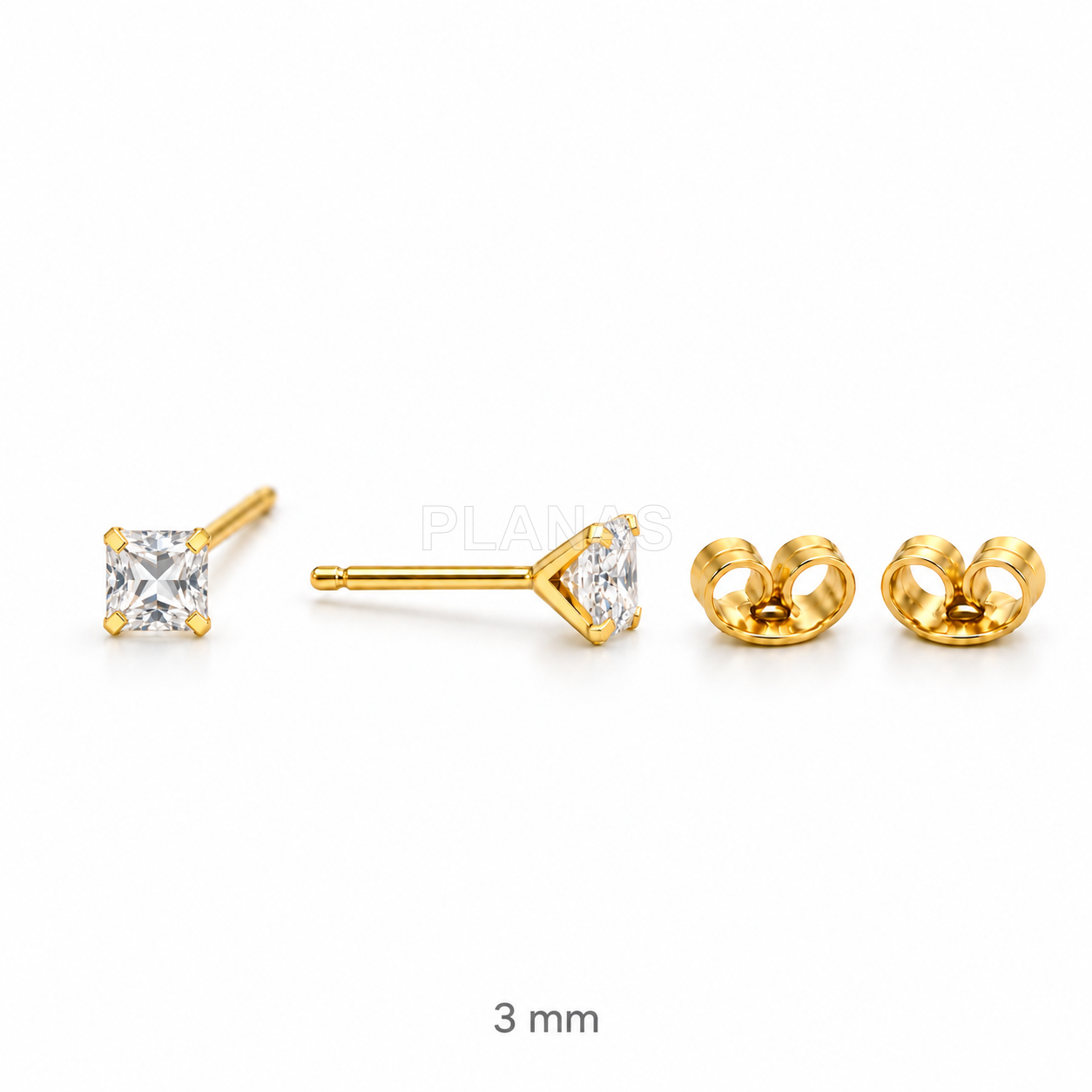 Brincos em prata de lei com banho de ouro e zircônias cúbicas quadradas.  