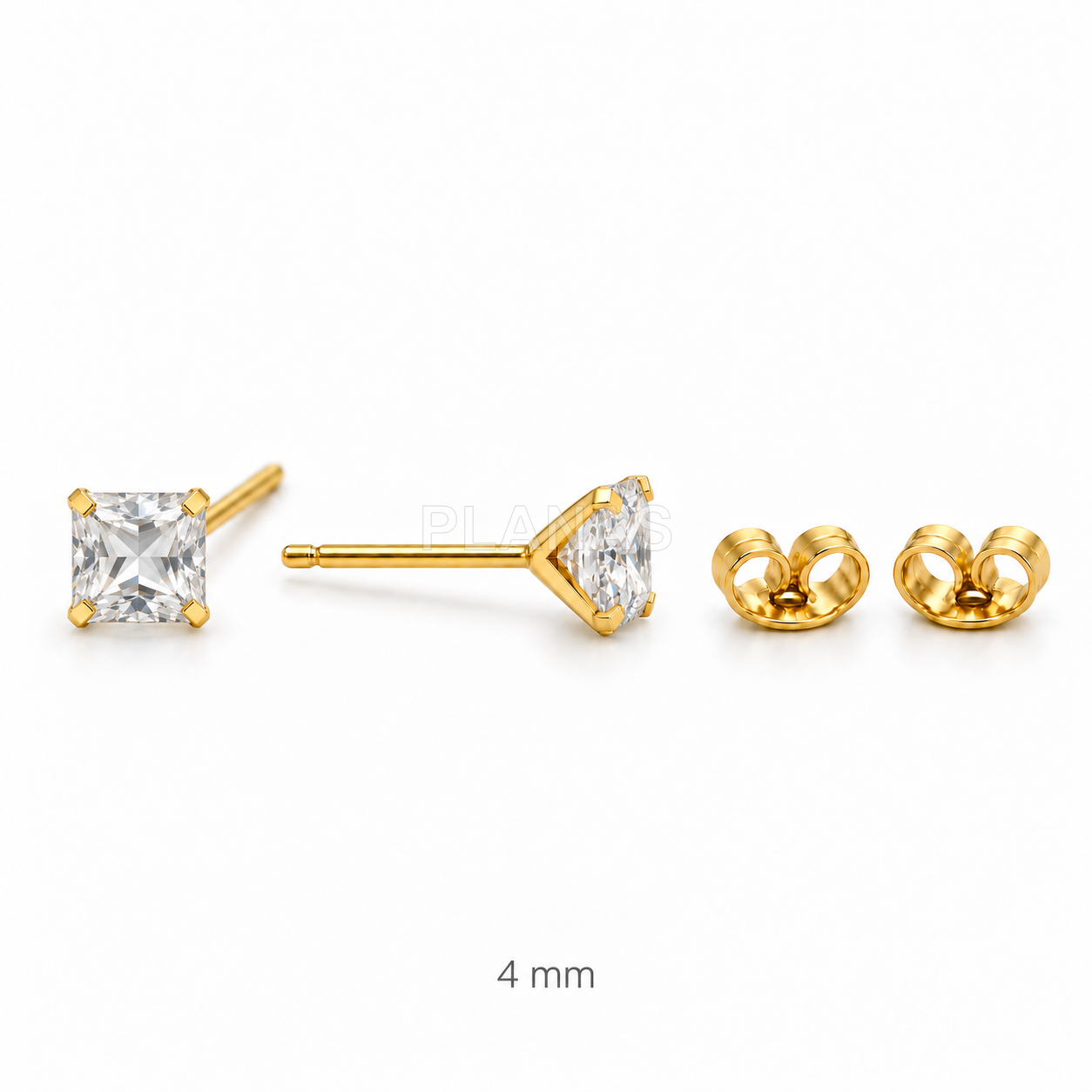 Brincos em prata de lei com banho de ouro e zircônias cúbicas quadradas.  