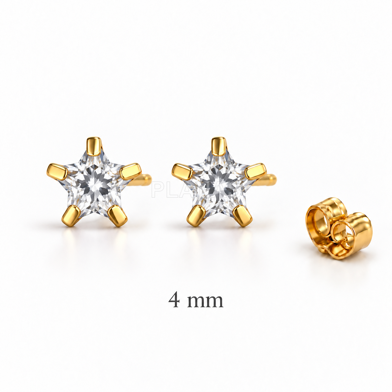 Brincos em prata de lei e banhados a ouro com zircônias cúbicas brancas. formato de estrela.