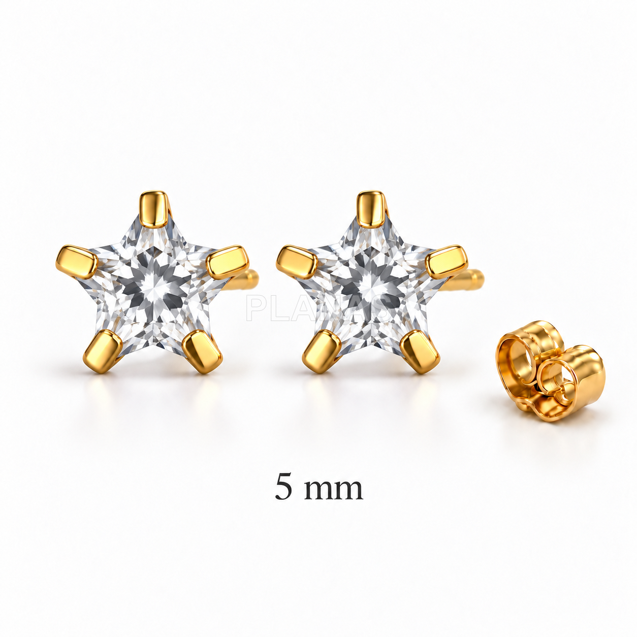 Brincos em prata de lei e banhados a ouro com zircônias cúbicas brancas. formato de estrela.