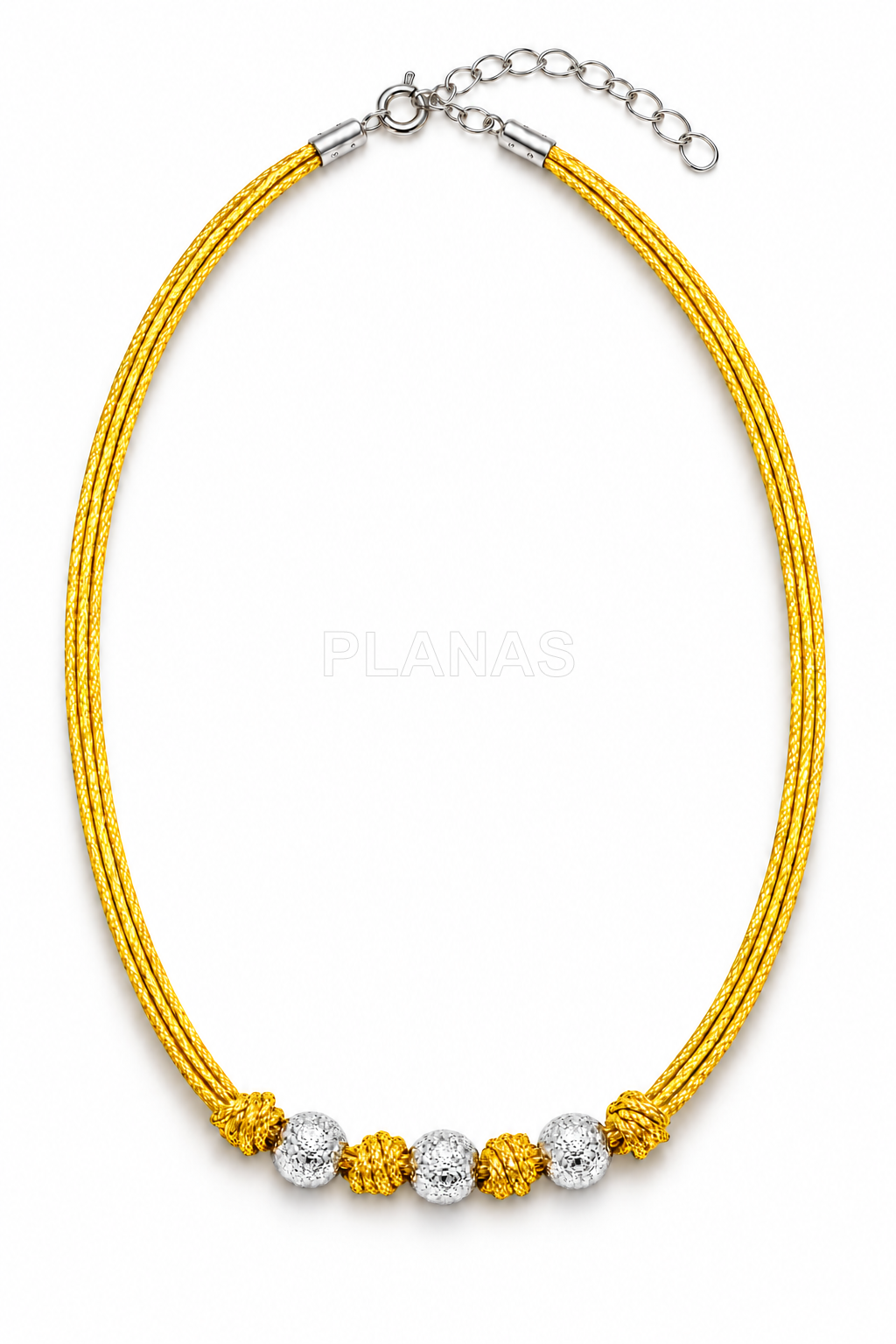 Colar e pulseira em prata de lei com fio metálico dourado de 1 mm. 