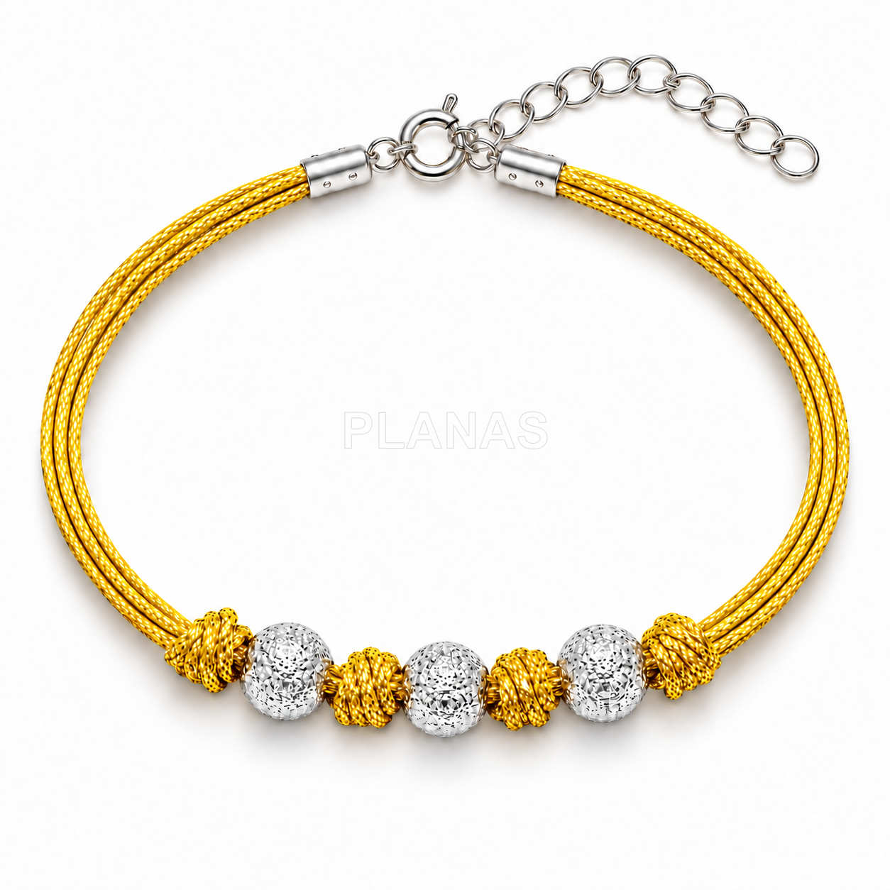 Colar e pulseira em prata de lei com fio metálico dourado de 1 mm. 