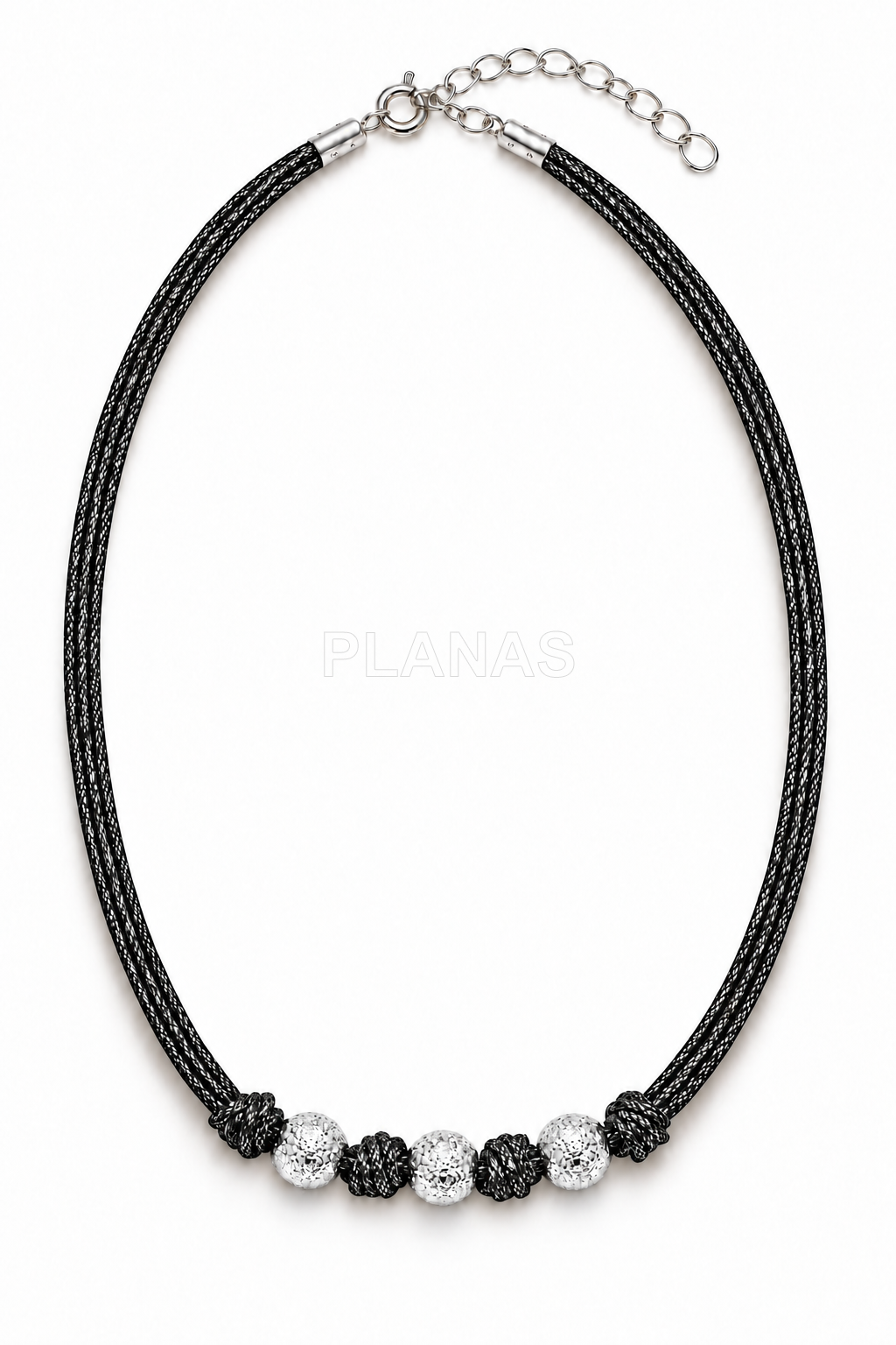 Colar e pulseira em prata de lei com fio metálico preto de 1 mm. 