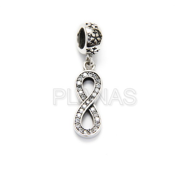 Infinity charm pendant in sterling silver and zircons.