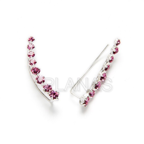 Pendientes Trepadores en Plata de Ley y Circonitas.FUCSIA.