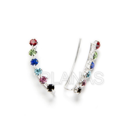 Pendientes Trepadores en Plata de ley y Circonitas de colores.