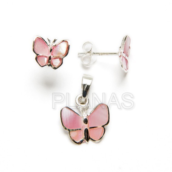 Set in sterling silver and pink mother-of-pearl.mariposa.