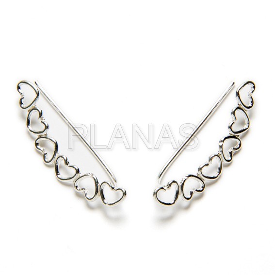 Pendientes Trepadores en Plata de Ley, CORAZONES.