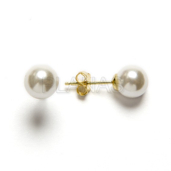 Pendientes en Plata de ley Baño Oro y perla Shell.  