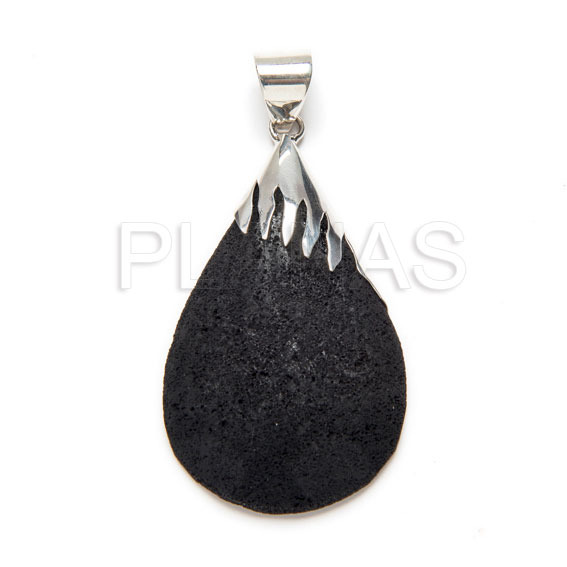 Pendant in sterling silver and volcanic lava.