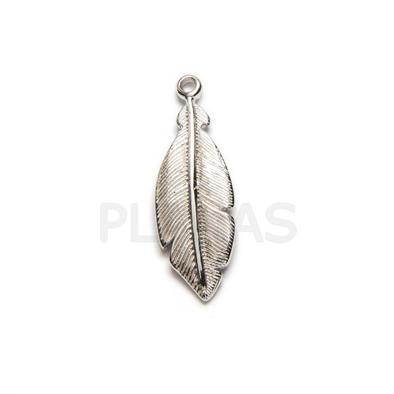 Colgante en Plata de ley Rodiada.PLUMA.21x7mm.