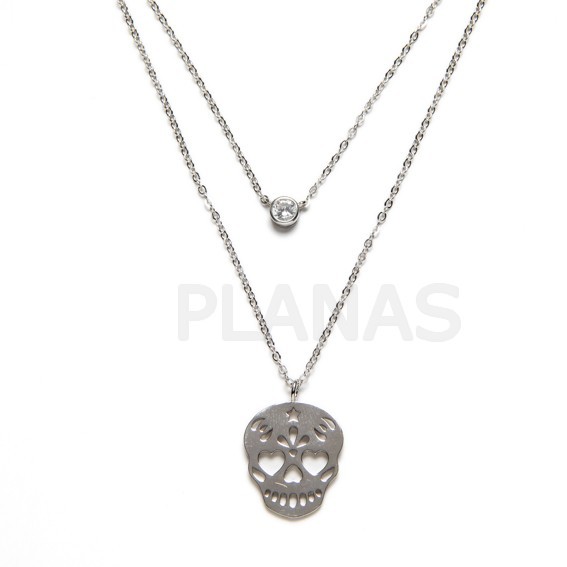 2 Collares en Plata de Ley Rodiada y Circonita de 4mm.Calavera.