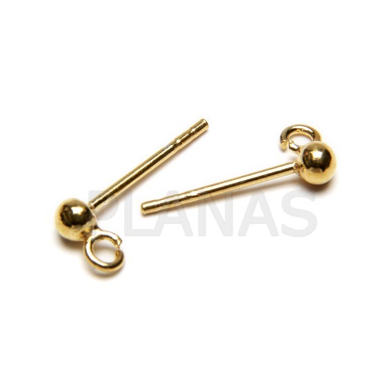 Earring base, stud earrings in sterling silver and gold plating. 4mm.