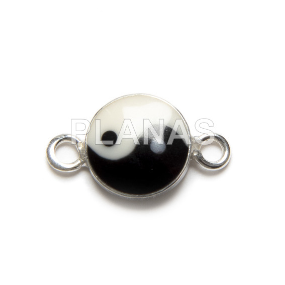 Piece in sterling silver and enamel.ying yang.10mm.