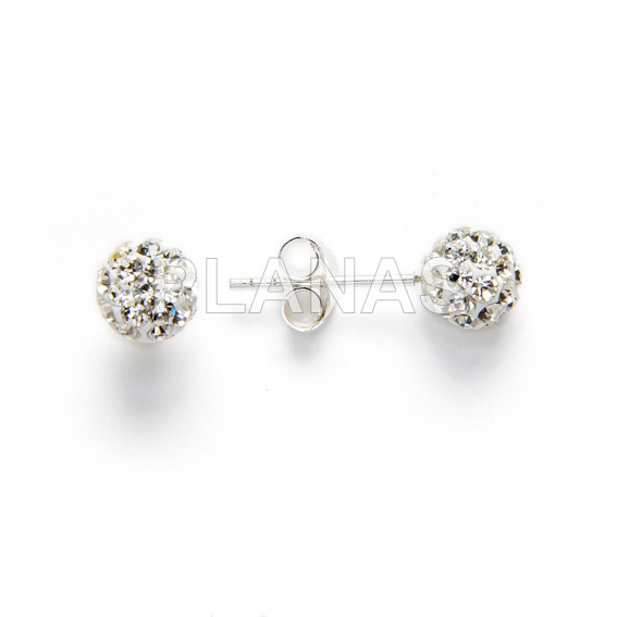 Sterling silver earrings with 8 mm crystal. white.