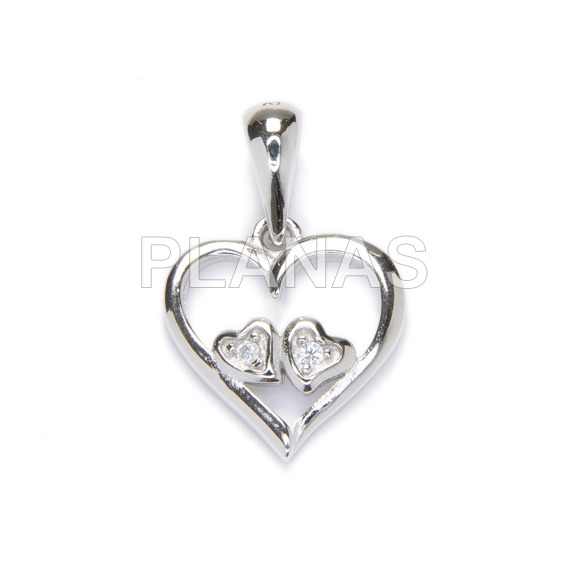 Pendant in rhodium-plated sterling silver and white zirconia. heart.