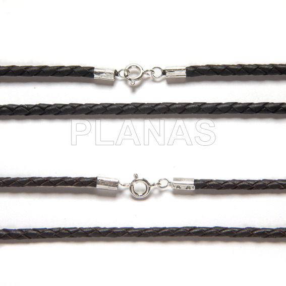 3mm braided leather necklace and silver
