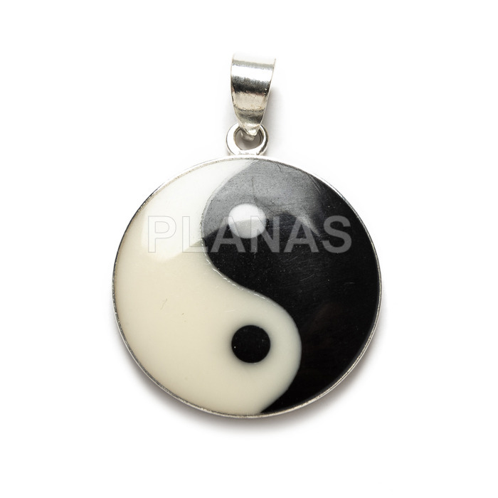 Silver and enamel pendant, ying yang.