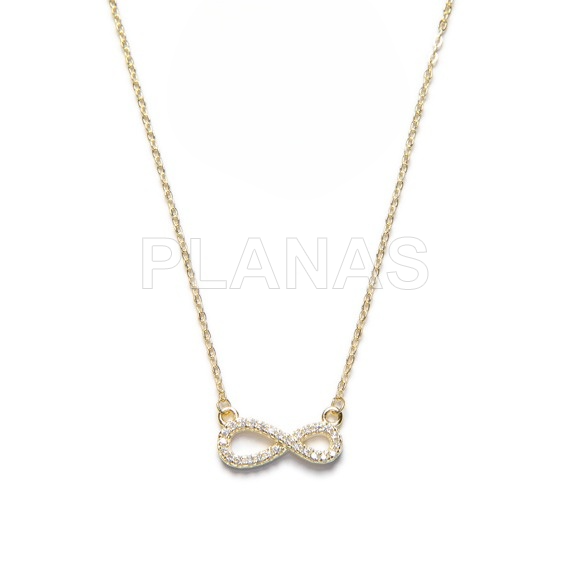 Collar en Plata de ley y baño oro con Circonitas. INFINITO.