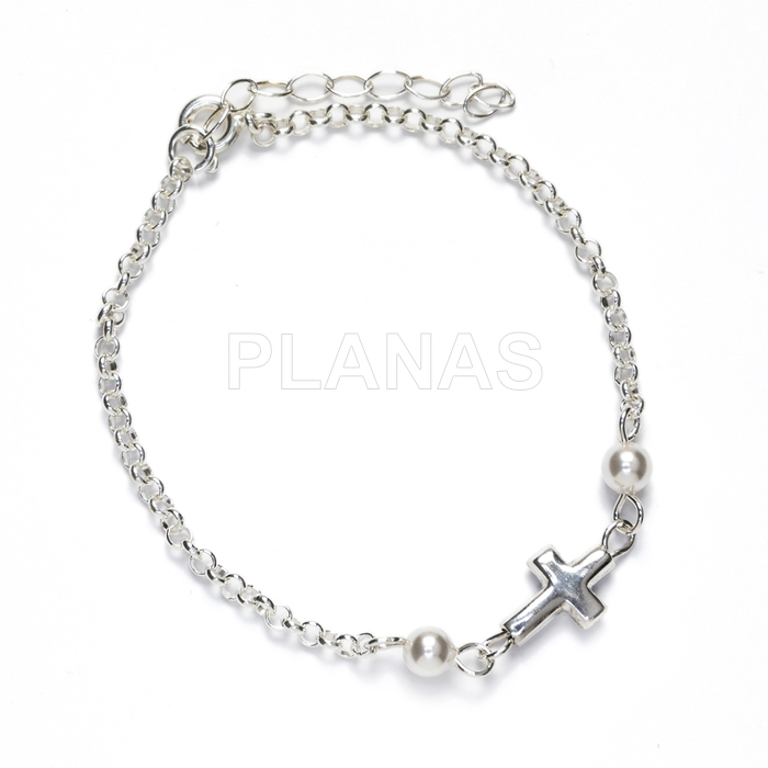 Girls bracelet in sterling silver and swarovski pearls.