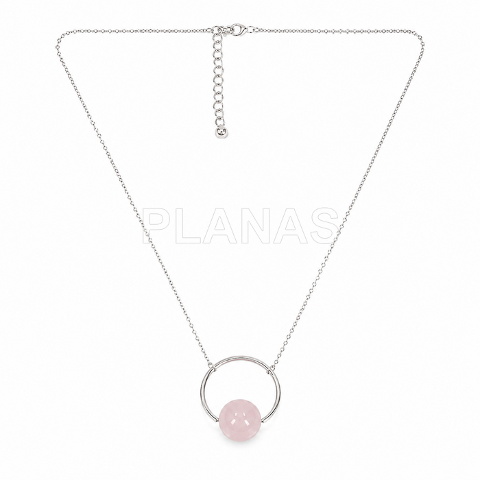 Colar em prata de lei com quartzo rosa de 10mm.