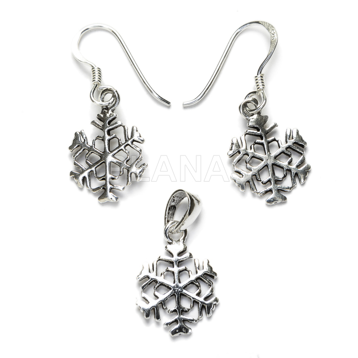 Set of silver earrings and pendant, snow cup.
