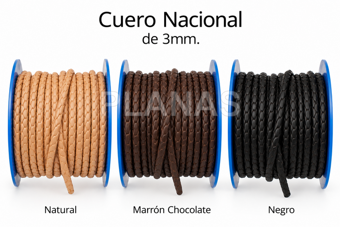1 Metro de Cuero Trenzado Redondo de 3mm.