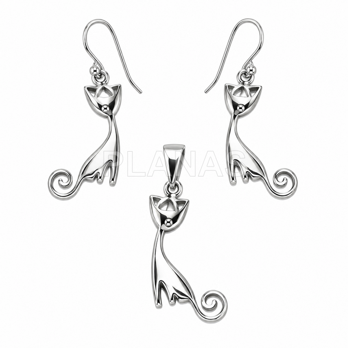 Pendientes y Colgante en Plata de ley. GATO.