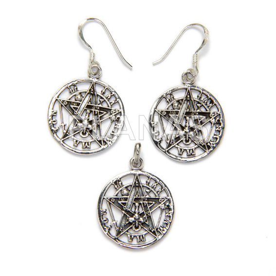 Sterling silver earrings and pendant. tetragrammaton.