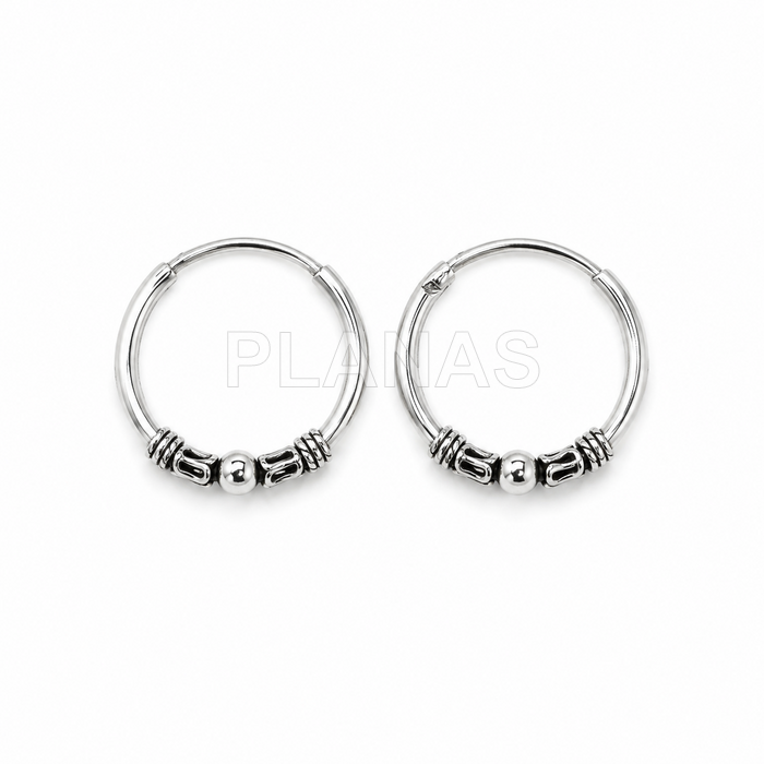 Créoles bali en argent sterling 1,2 x 16 mm.