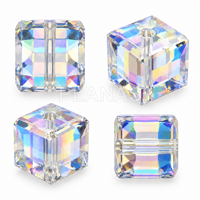 Cubo Componente Cristal Austríaco.12mm. Color Aurore Boreal.