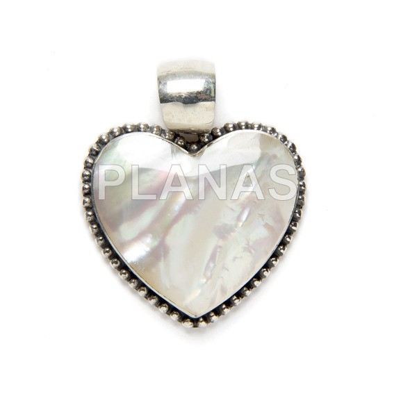 Colgante en Plata de Ley y Nacar.27mm.CORAZON.